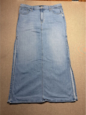 Silver Jeans Co Slice Maxi Skirt Size W34 Light Wash Denim Dual Side Slits Long
